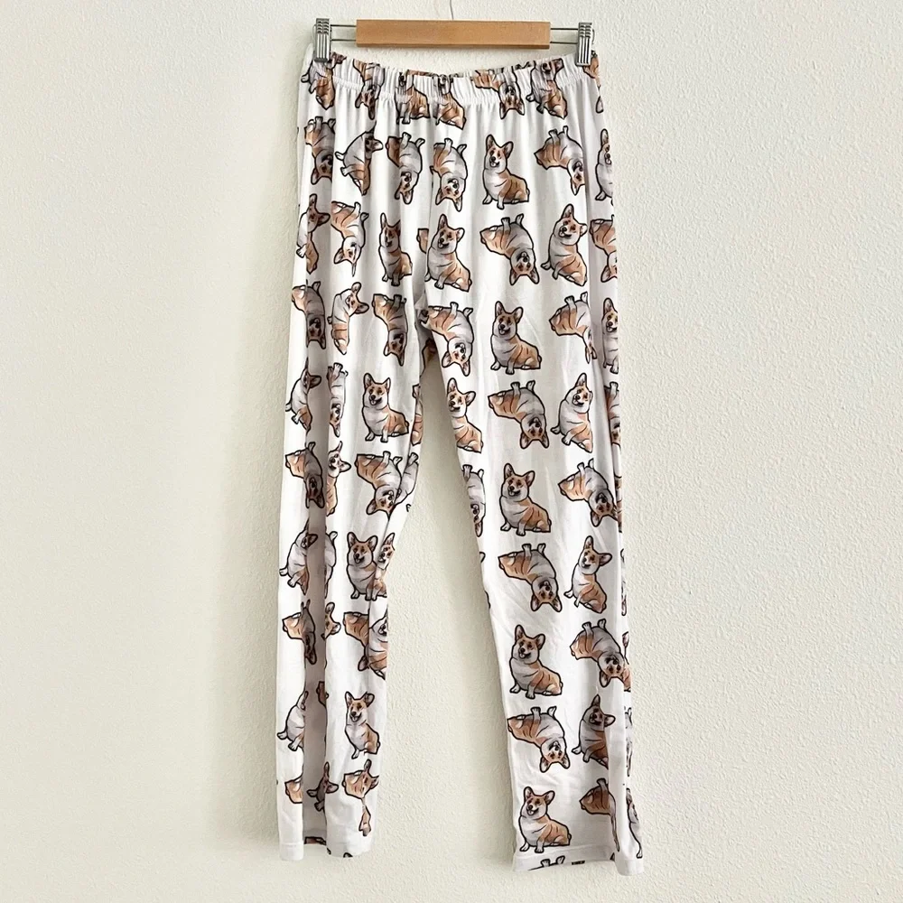 Fur Of Love Corgi Dog Print White Sleep Pajama Pants Size Small